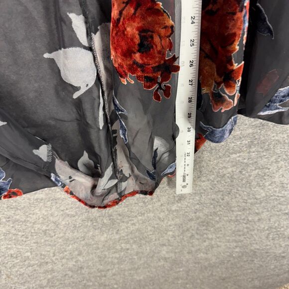 She + Sky Top Women M Medium Gray Floral Open Front Long Sleeve Cotton Casual - Picture 6 of 7